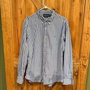 Polo by Ralph Lauren Men's Blue and White Striped Shirt